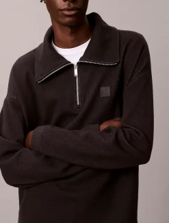 Geborsteld geribbeld kwart rits sweatshirt met embleem met logo