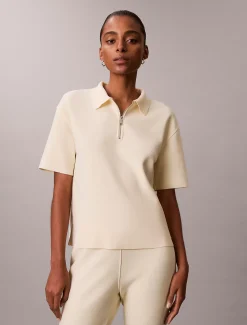 Gebreide tailored top met kraag en rits