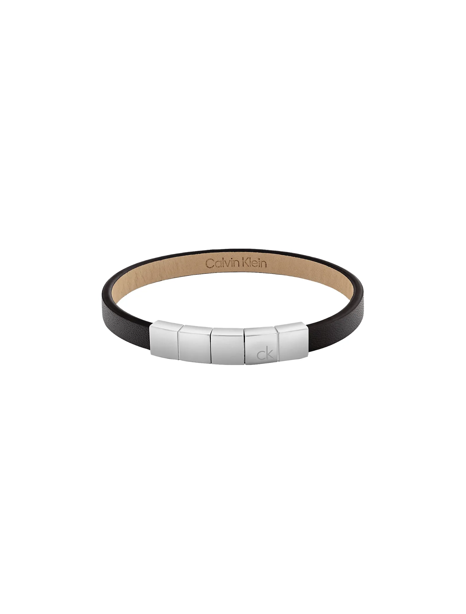 Geometrische armband van leer en staal