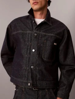 Geplooid denim truckerjack