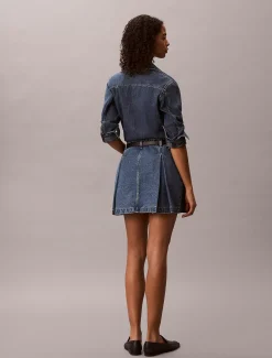 Geplooide denim minirok
