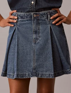 Geplooide denim minirok