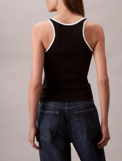Geribbelde tanktop met contrasterende bies