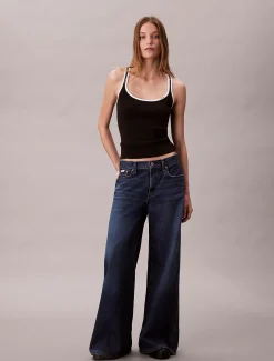 Geribbelde tanktop met contrasterende bies