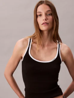 Geribbelde tanktop met contrasterende bies