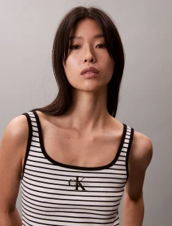 Geribbelde tanktop met ronde hals