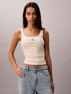 Geribbelde tanktop met ronde hals