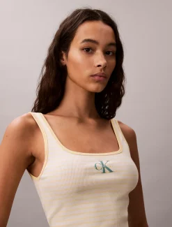 Geribbelde tanktop met ronde hals