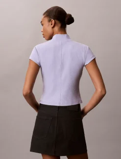 Geribbelde top met rits en monologo patch