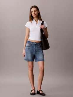 Geribbelde top met rits en monologo patch