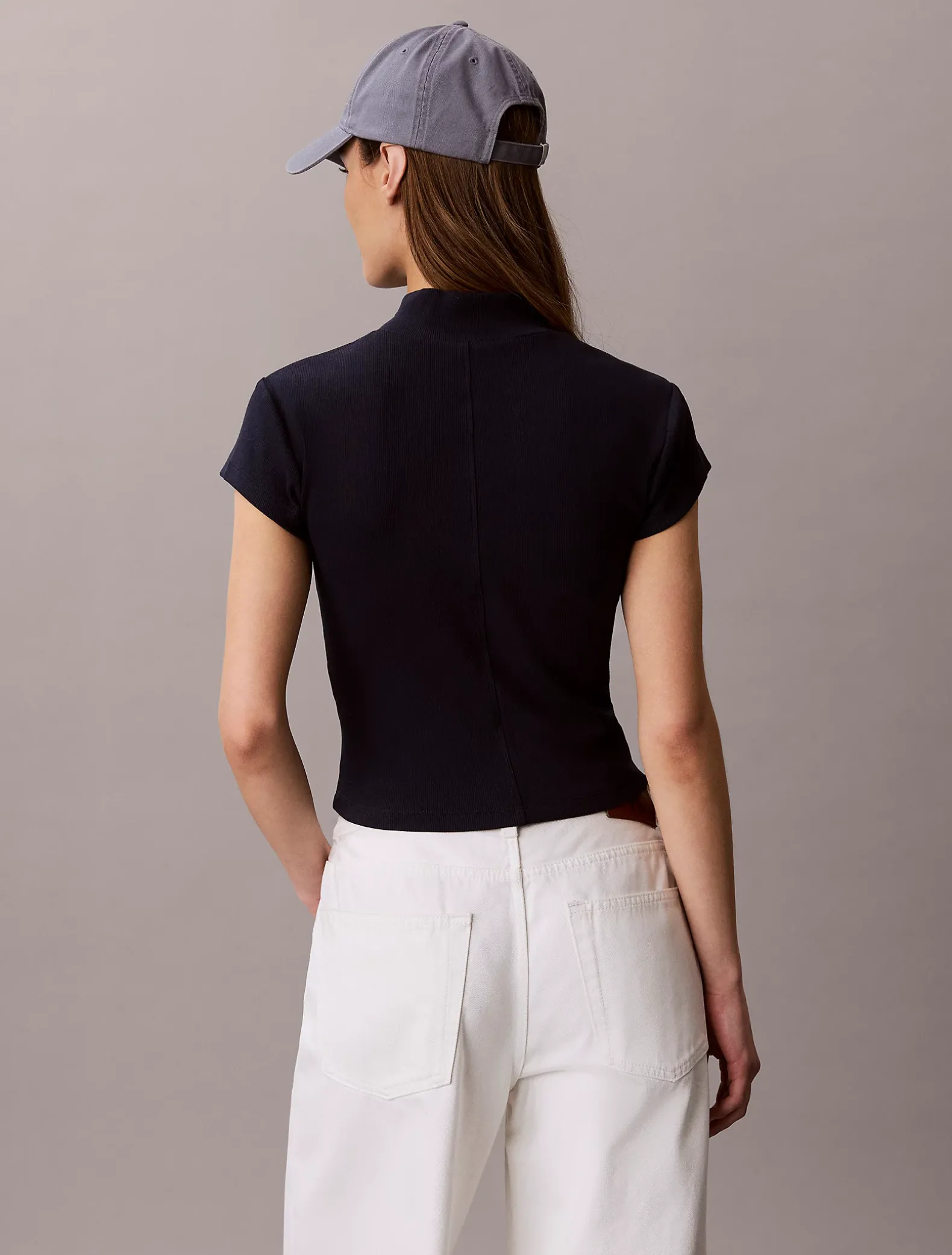 Geribbelde top met rits en monologo patch