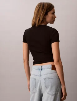 Geribbeld T-shirt met geborduurd logo
