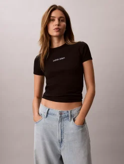 Geribbeld T-shirt met geborduurd logo