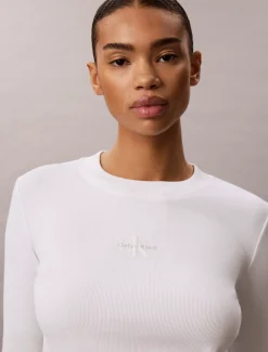 Geribbeld T-shirt voor baby's met lange mouwen en monologo