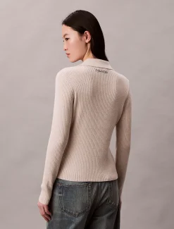 Geribbeld wolmix vest met kraag