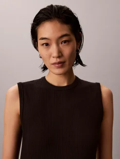 Geribde katoenen asymmetrische midi-jurk