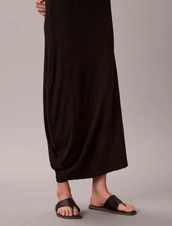 Geribde katoenen asymmetrische midi-jurk