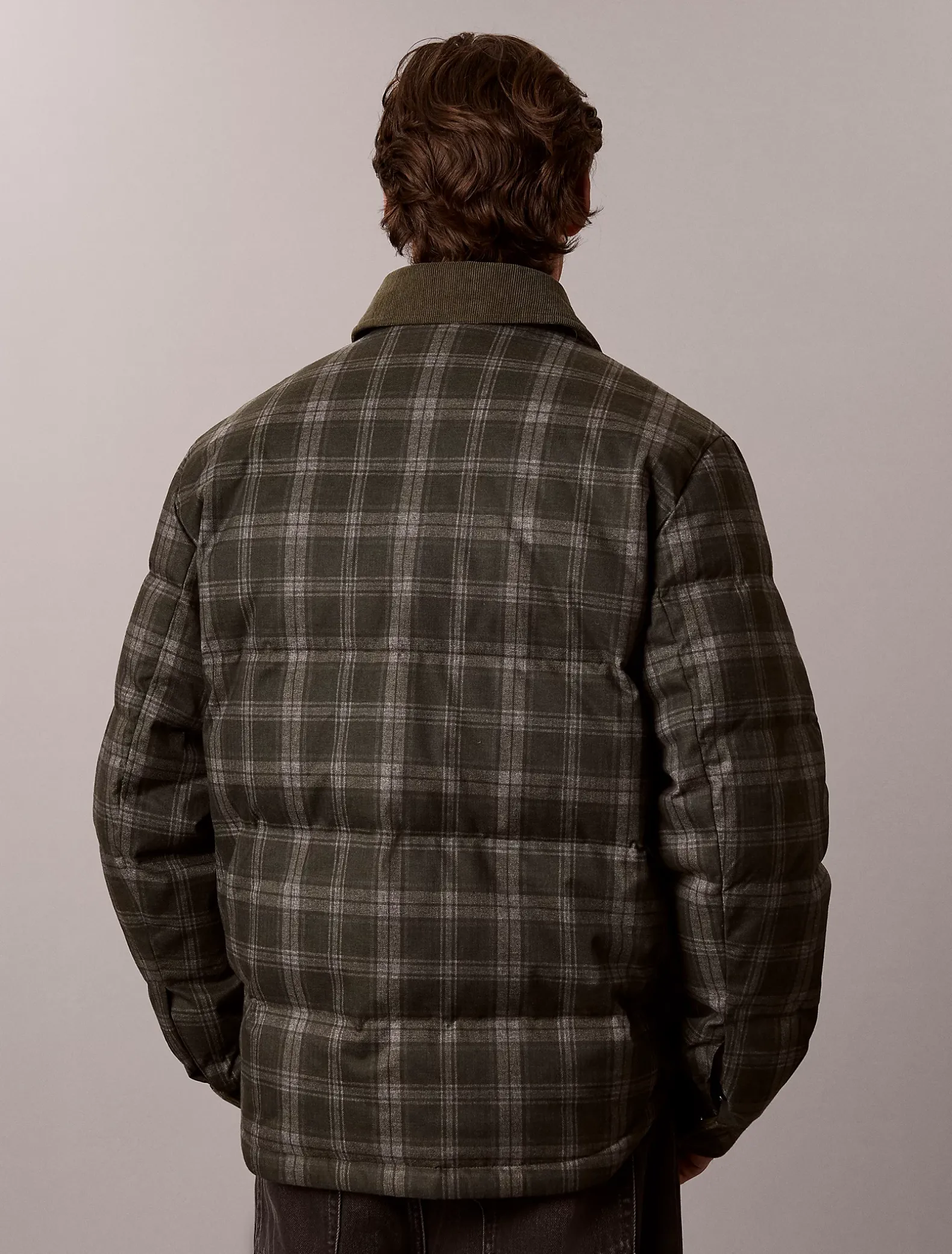Geruit donzen puffer overhemdjack