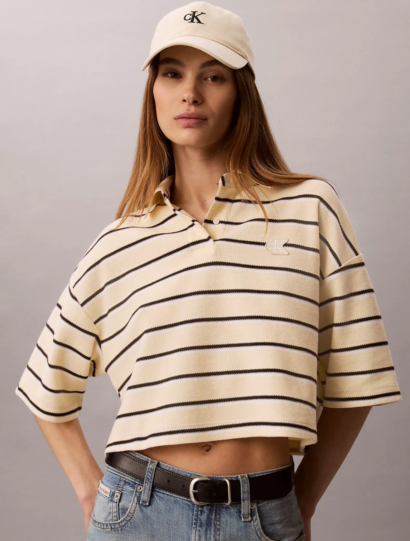 Gestreept cropped boxy poloshirt