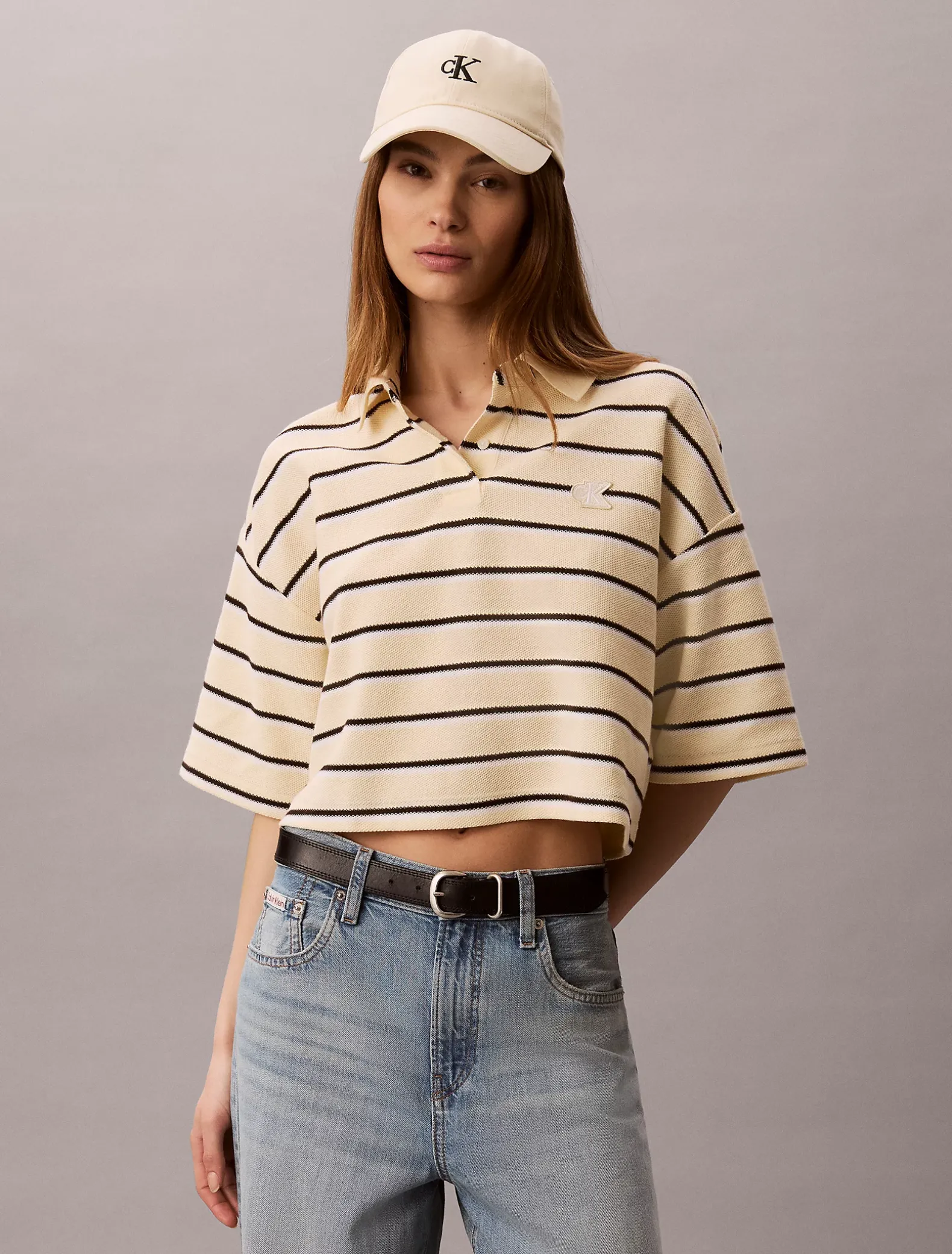 Gestreept cropped boxy poloshirt