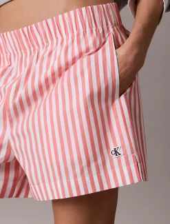 Gestreepte poplin korte chinobroek van geverfd garen