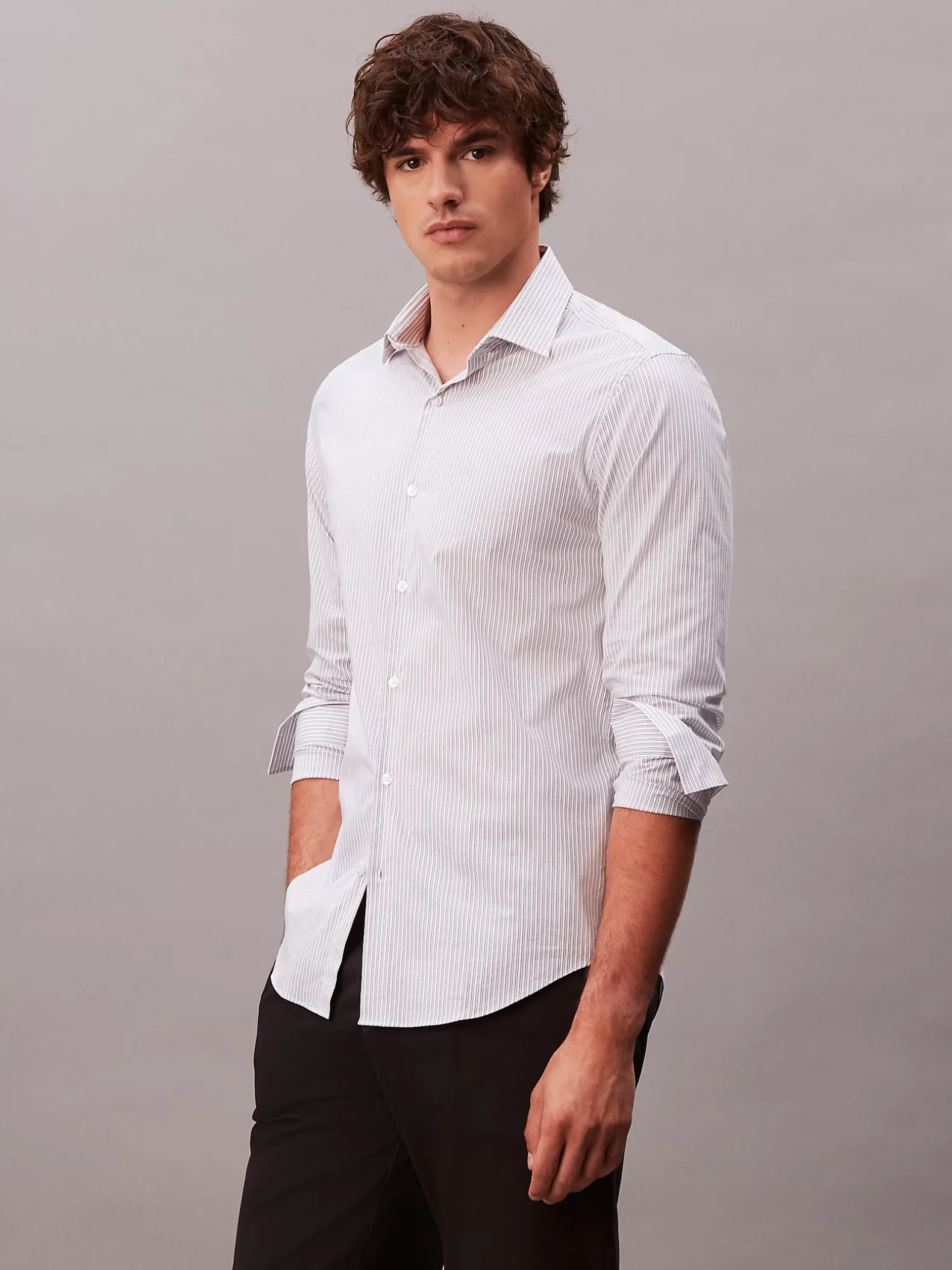 Gestreept overhemd van poplinkatoen met slim fit