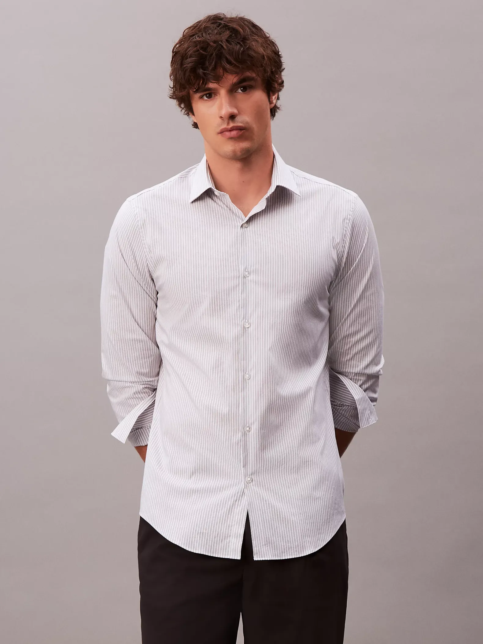 Gestreept overhemd van poplinkatoen met slim fit