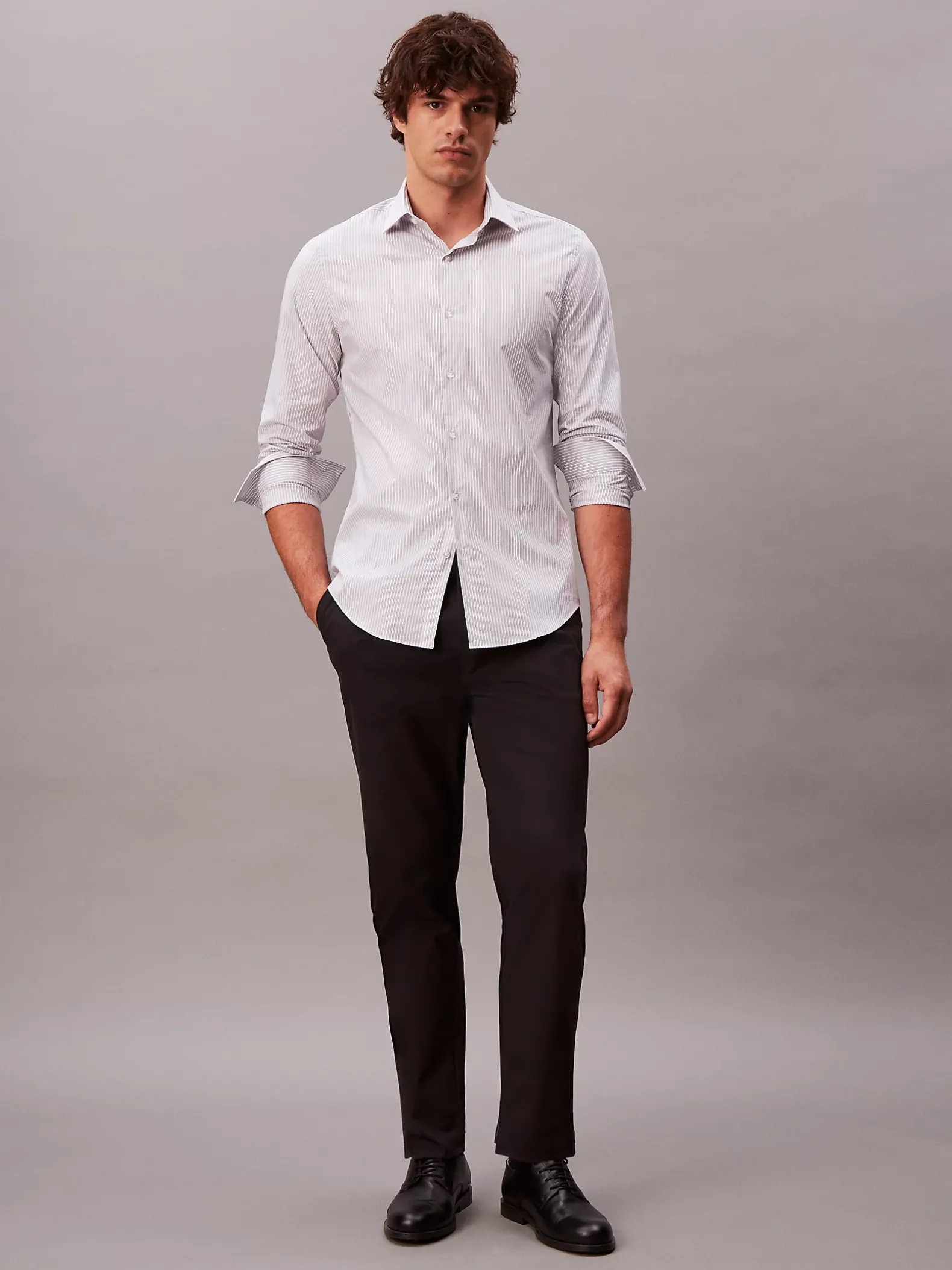 Gestreept overhemd van poplinkatoen met slim fit
