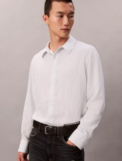 Gestreept relaxed button-down overhemd van viscosemix