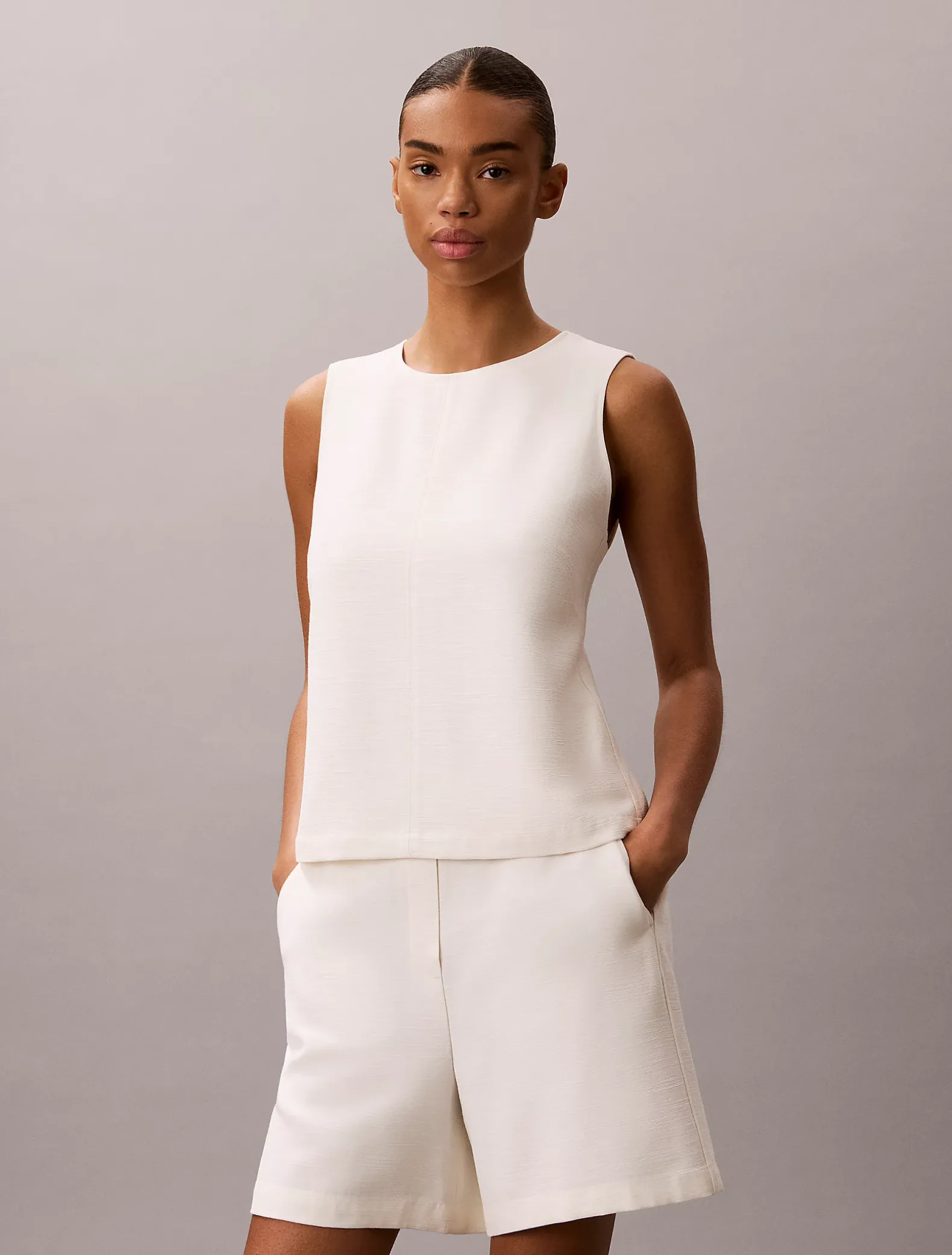 Getextureerde mouwloze top