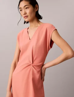 Getextureerde zachte twist midijurk met V-hals