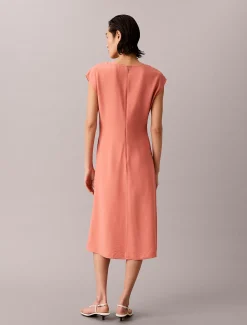 Getextureerde zachte twist midijurk met V-hals