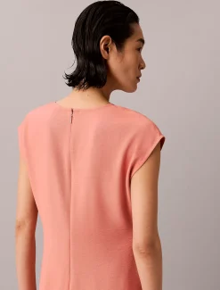 Getextureerde zachte twist midijurk met V-hals
