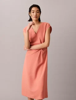 Getextureerde zachte twist midijurk met V-hals
