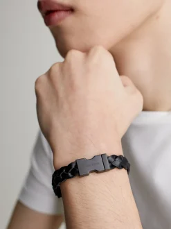 Gevlochten leren armband