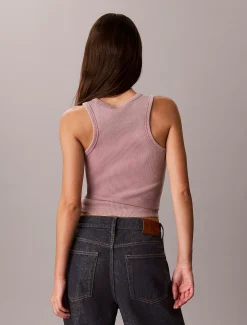 Geweven geribbelde tanktop met monologo