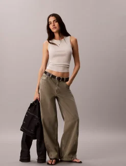 Geweven geribbelde tanktop met monologo