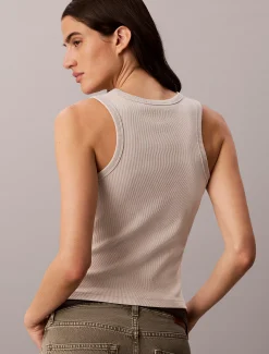 Geweven geribbelde tanktop met monologo