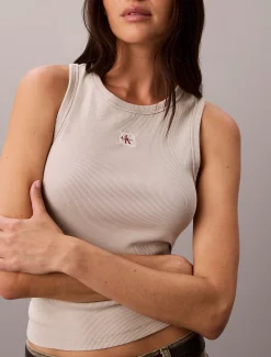 Geweven geribbelde tanktop met monologo