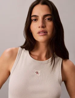 Geweven geribbelde tanktop met monologo