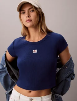 Geweven geribbeld T-shirt voor baby's met monologo