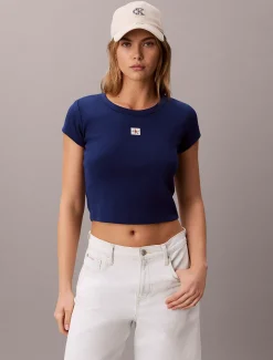 Geweven geribbeld T-shirt voor baby's met monologo