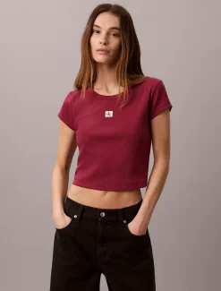 Geweven geribbeld T-shirt voor baby's met monologo