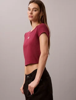 Geweven geribbeld T-shirt voor baby's met monologo