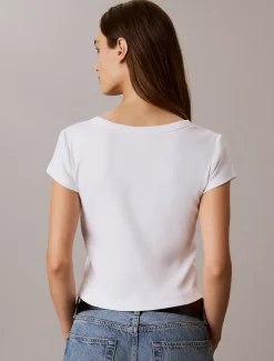 Geweven geribbeld T-shirt voor baby's met monologo
