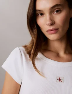 Geweven geribbeld T-shirt voor baby's met monologo