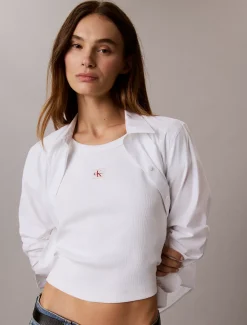 Geweven geribbeld T-shirt voor baby's met monologo