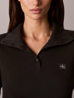 Geweven monologo henley sweatshirt met col
