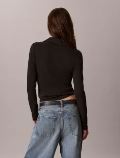 Geweven monologo henley sweatshirt met col
