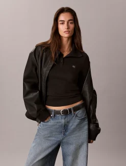 Geweven monologo henley sweatshirt met col